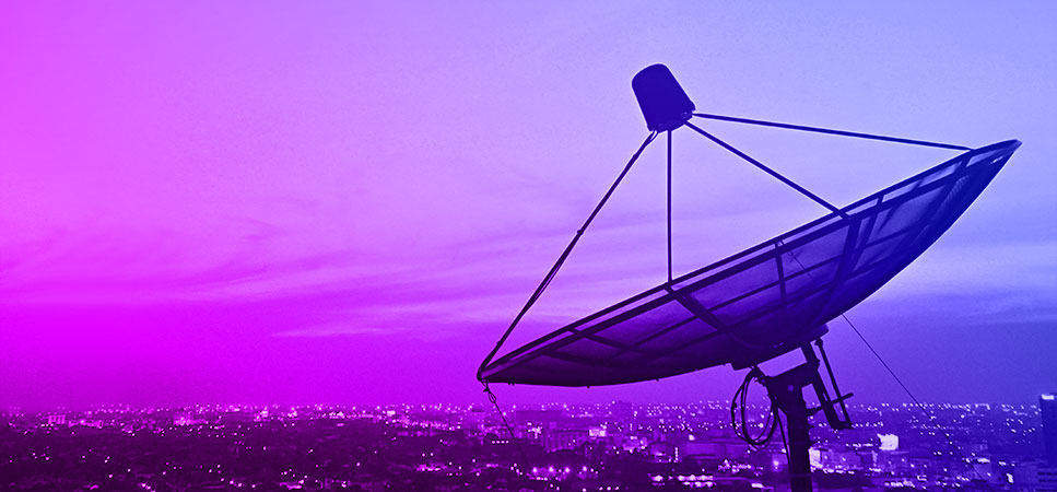satellite dish above city
