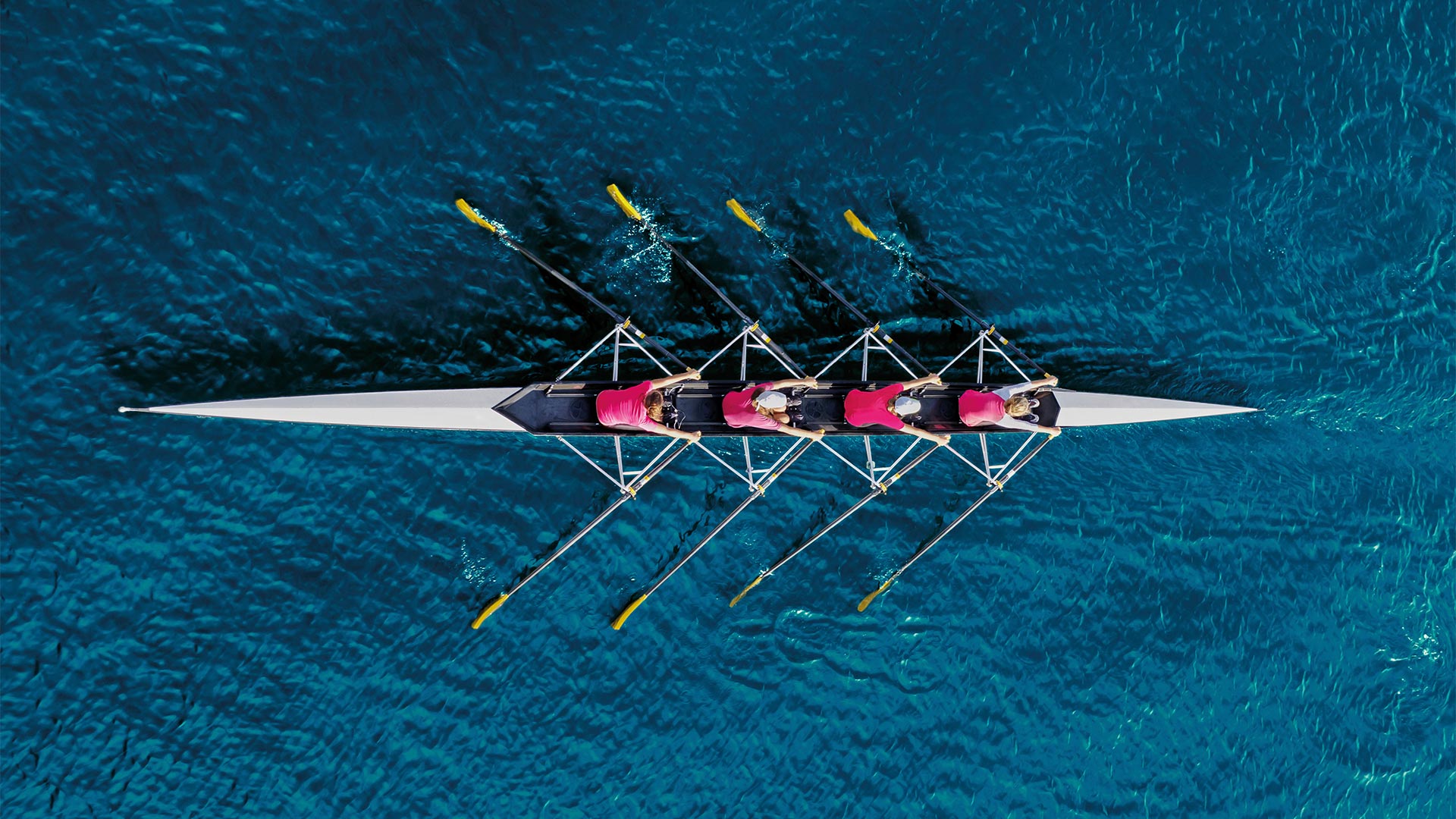 Group of people rowing together