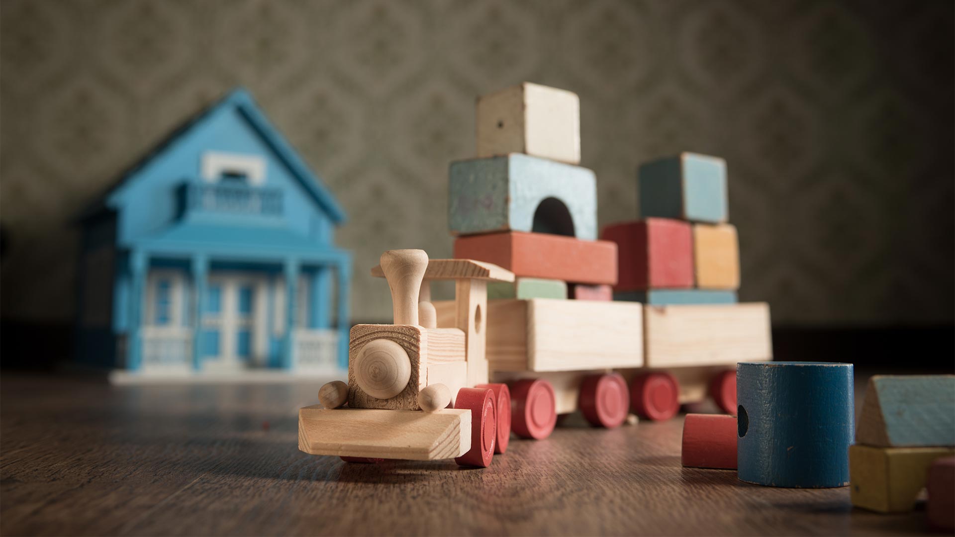 Wooden train and doll house
