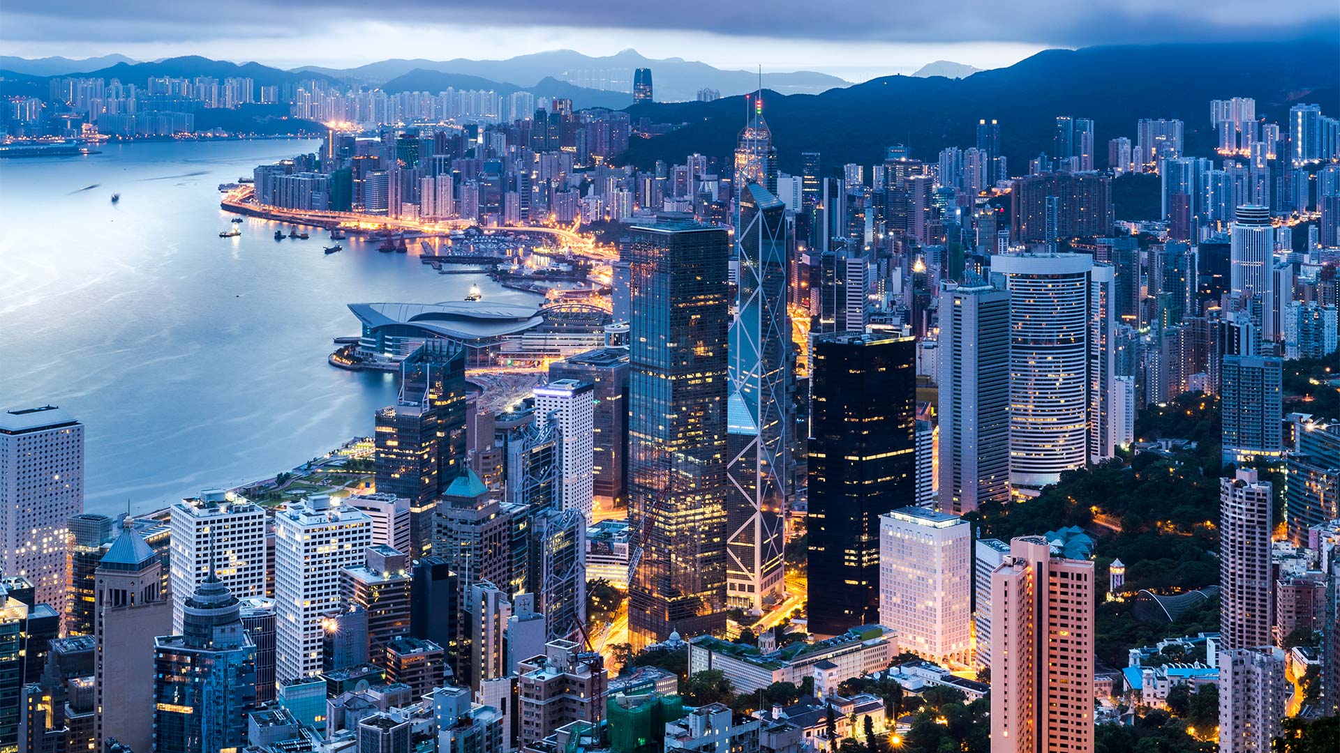 City view of the city of Hong Kong at twilight