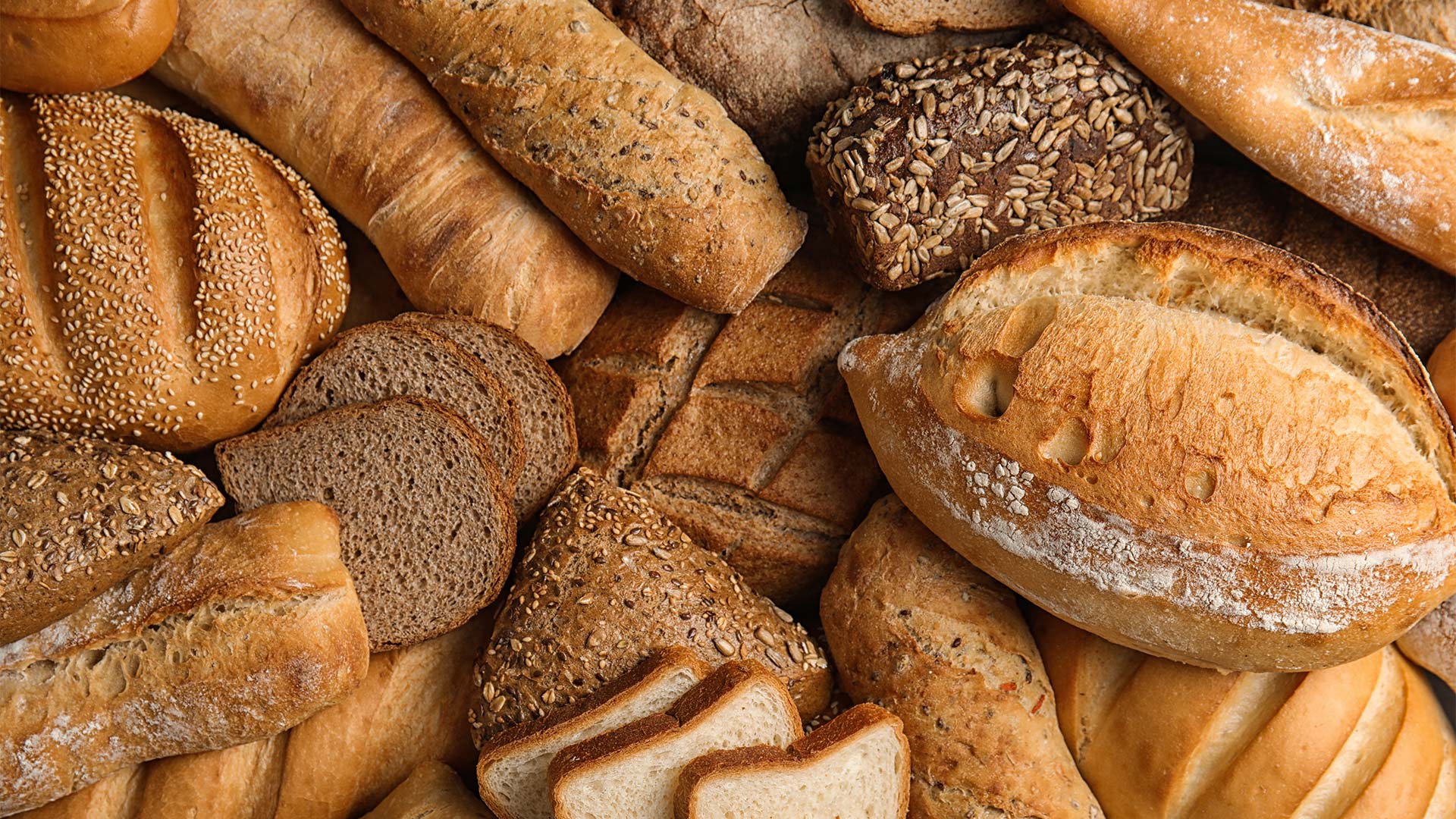 Different kinds of fresh bread bundled