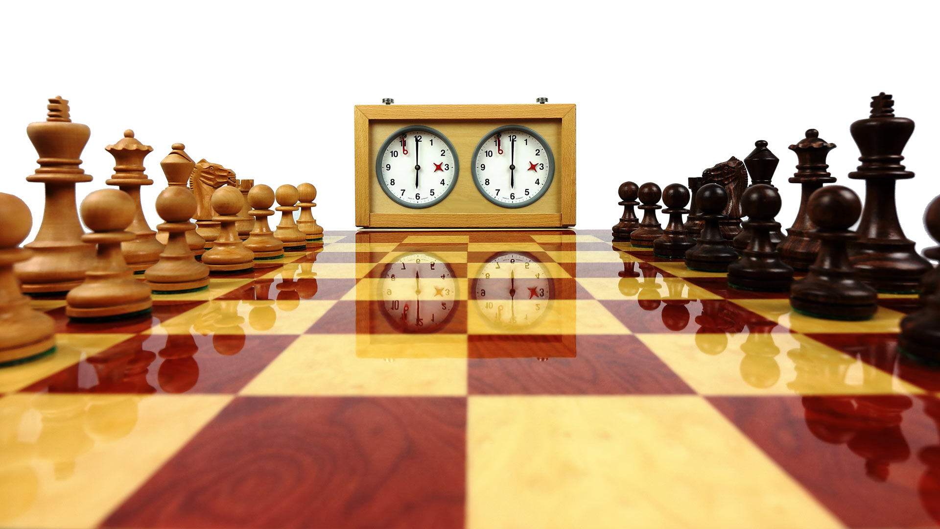 Wooden chess board with clock