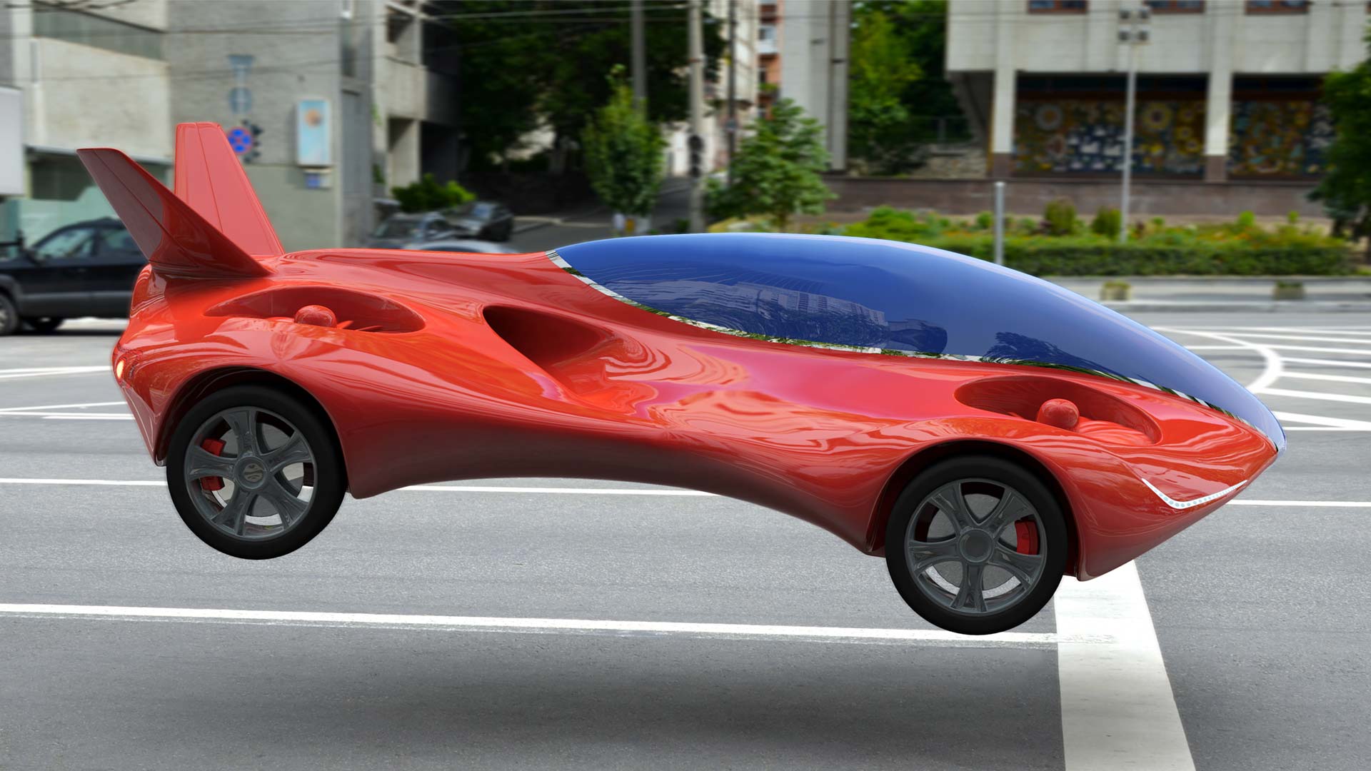 flying red car