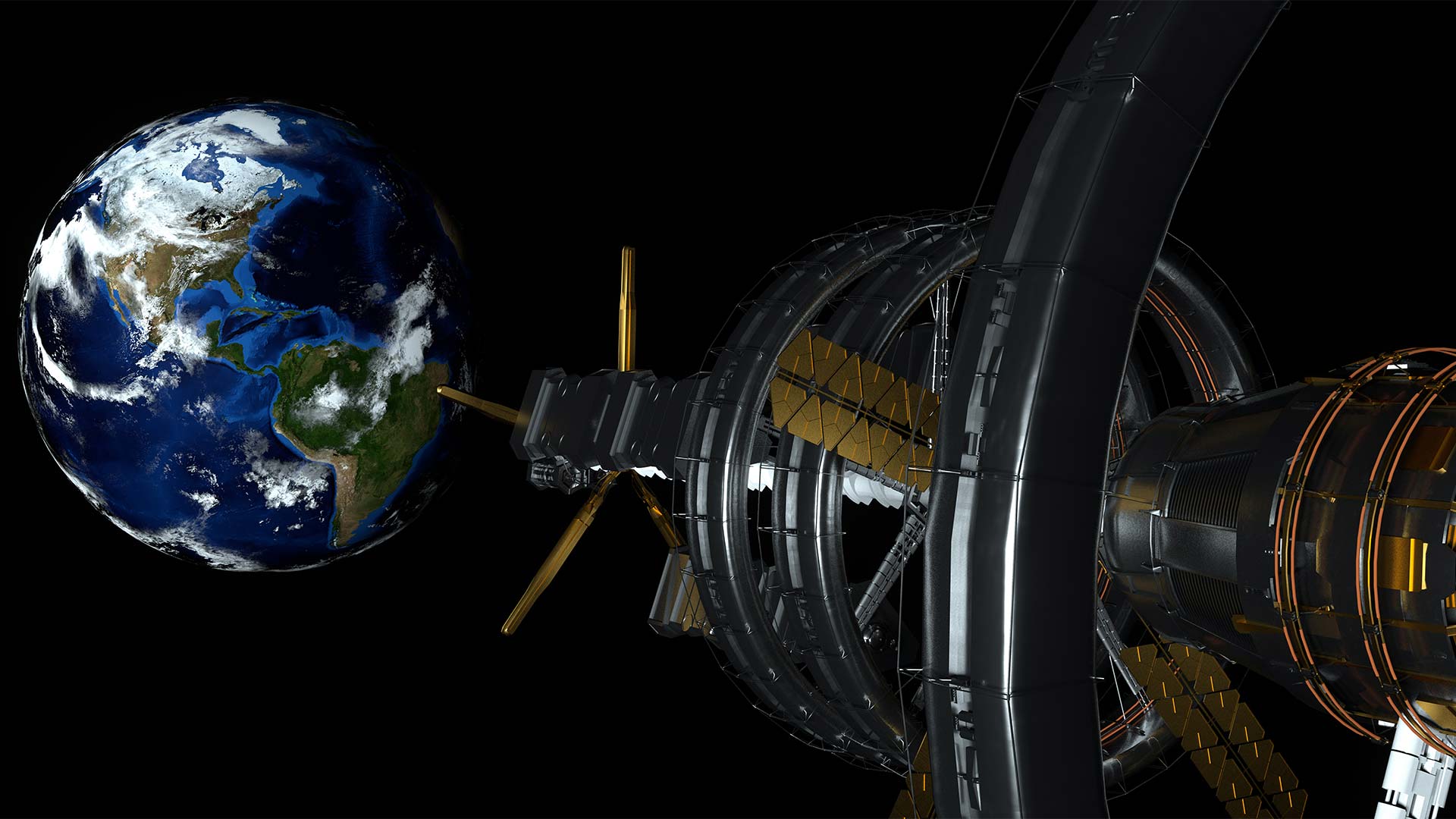 A space station with earth in the background