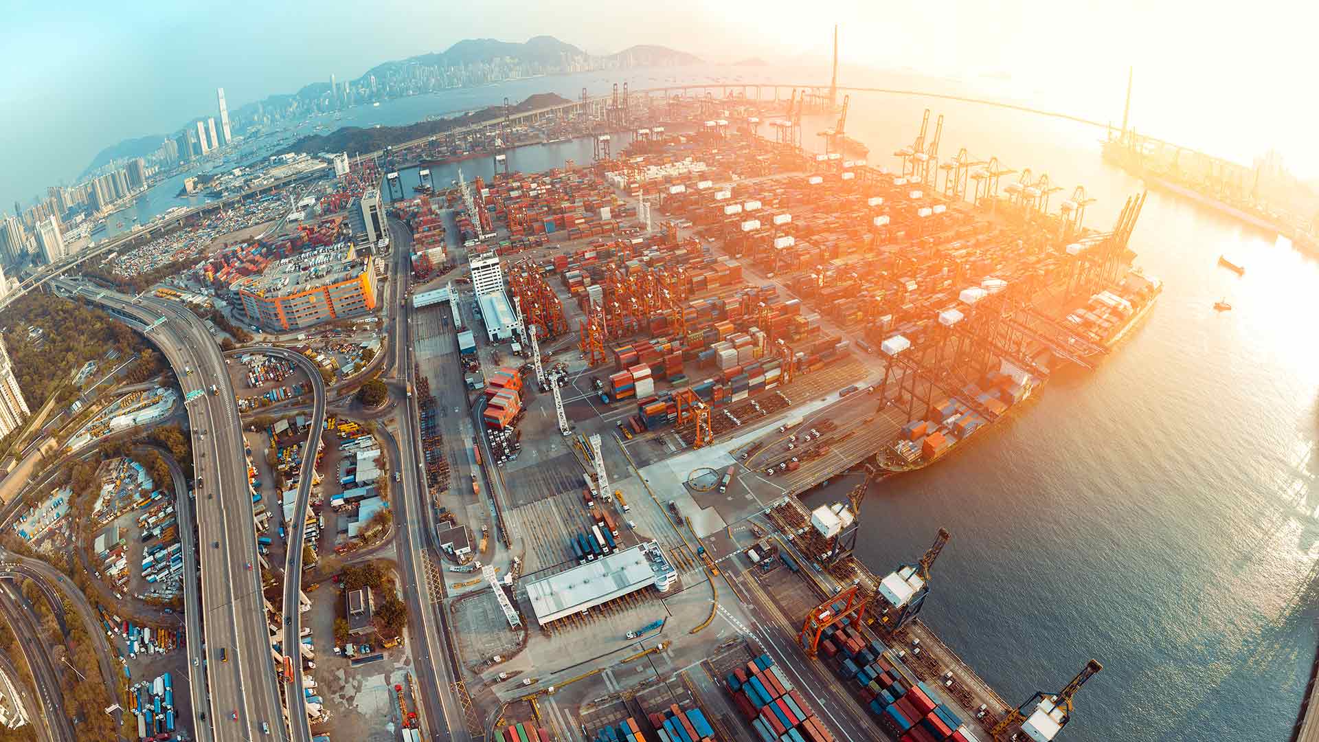 Aerial shot of container terminal