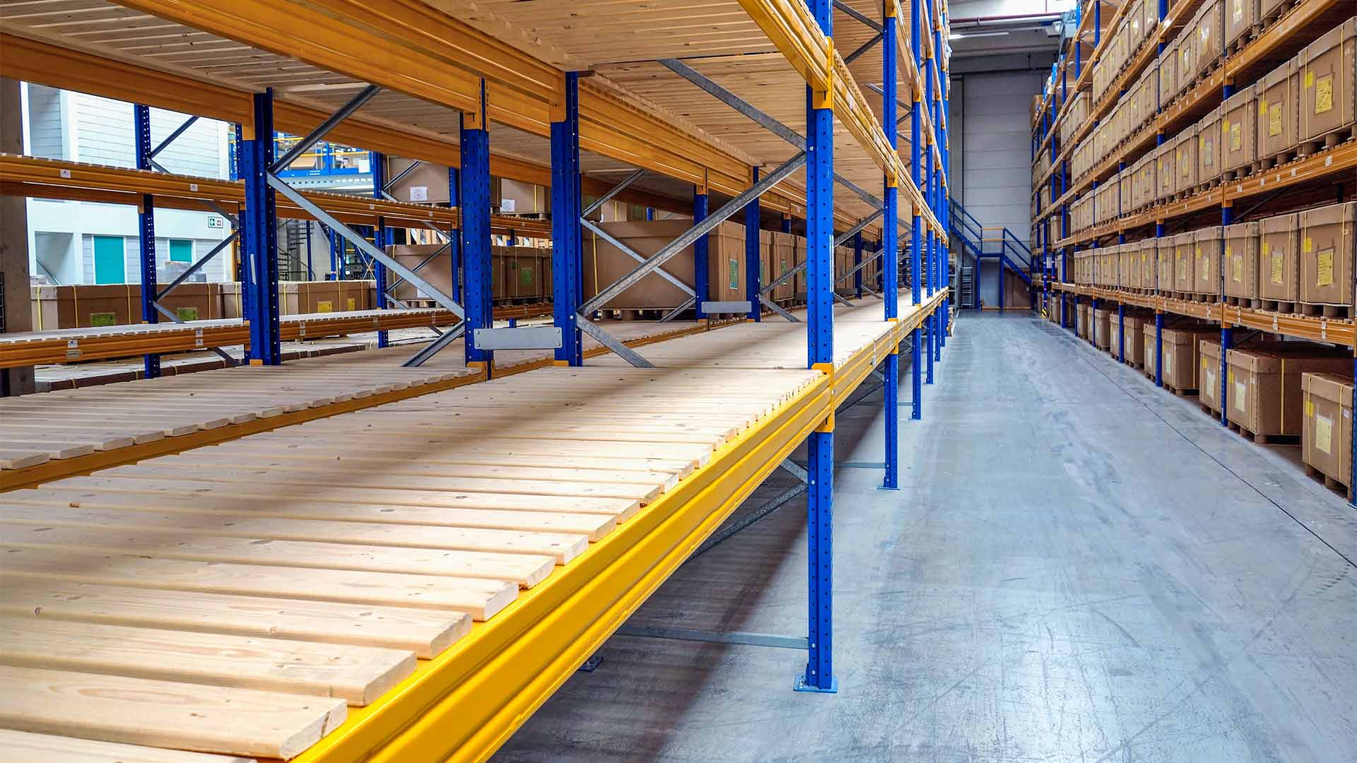 Empty shelves in a warehouse
