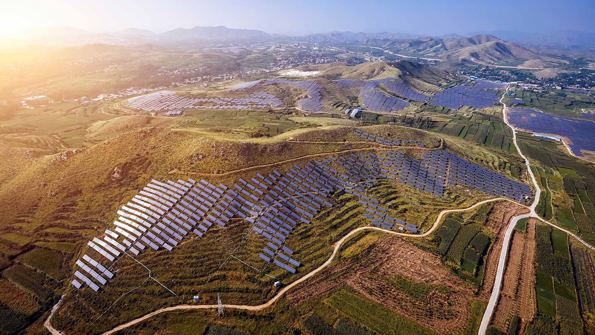 Fields of solar panels