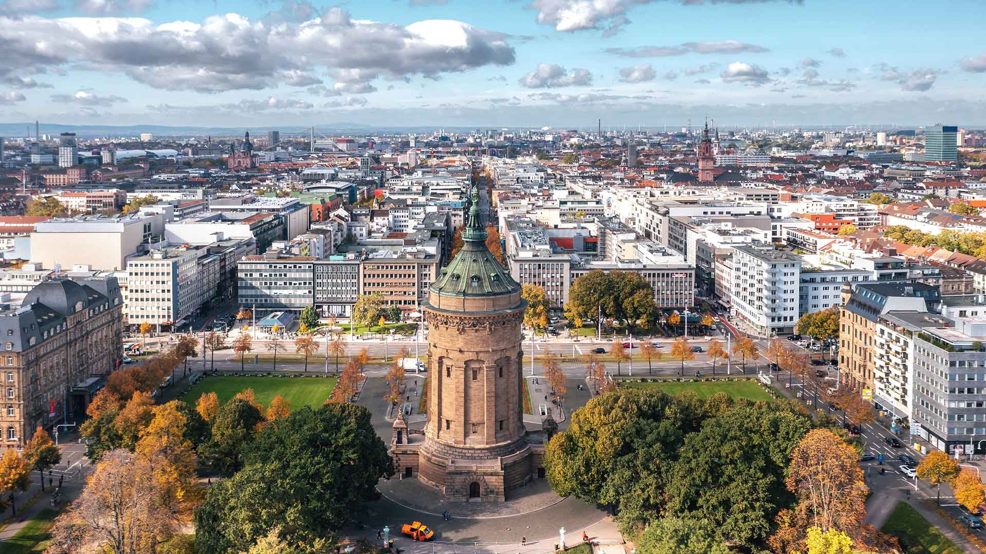 Aerial cityscape of Mannheim, Germany