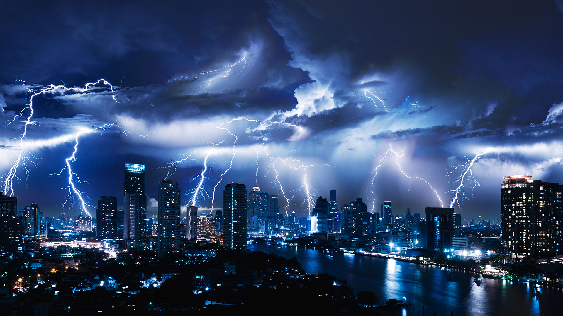 Lightning Storm Over City