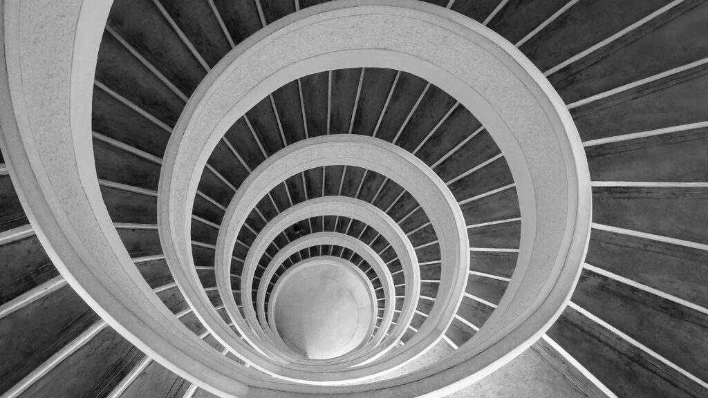 View down the middle of a spiral staircase