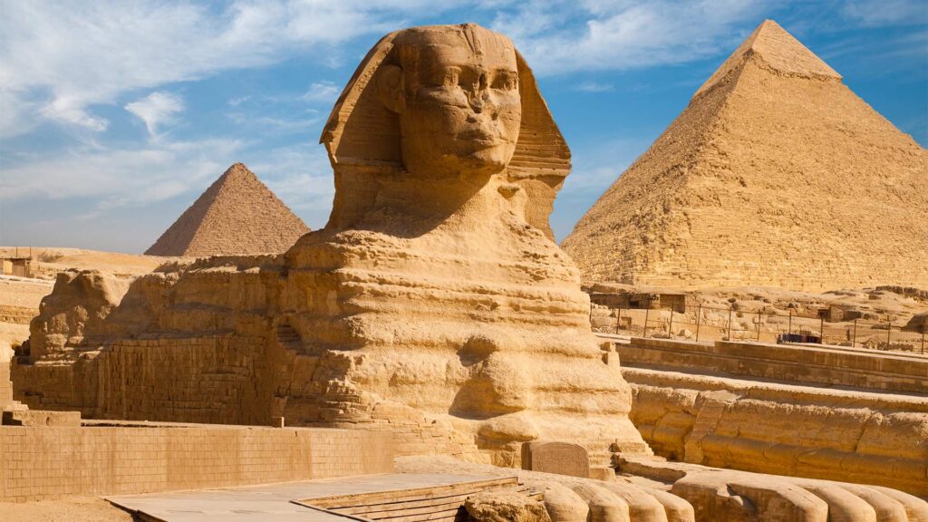 The great Sphinx and pyramids in Giza