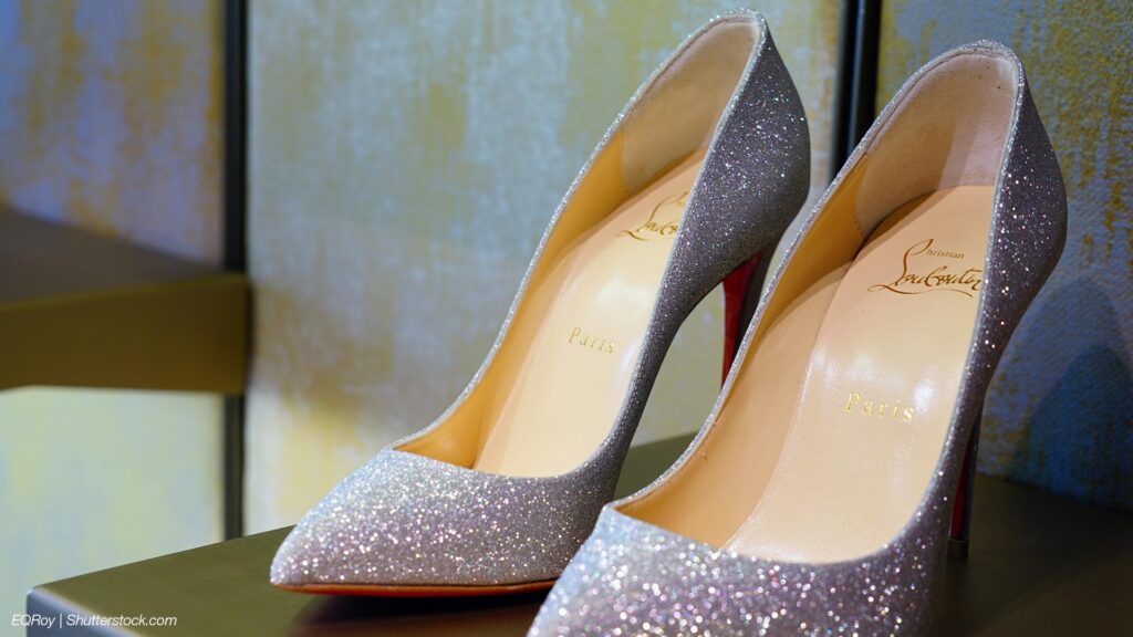 Christian Louboutin sparkling shoes in shop window