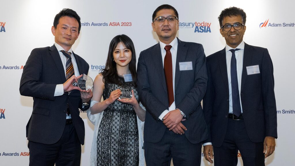 Photo of Hide Hiramatsu, J.P. Morgan, Risa Kawakami, Takami Seto, MISUMI Group Inc. and Ramesh Swamy, J.P. Morgan.