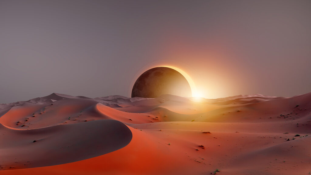 Solar eclipse over the Sahara Desert