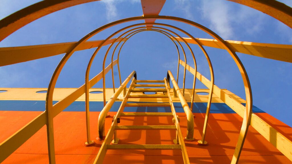 View up a funnel ladder on a merchant ship