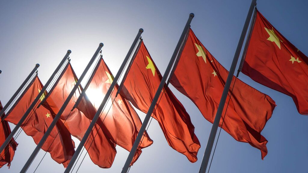 Multiple China flags flying high