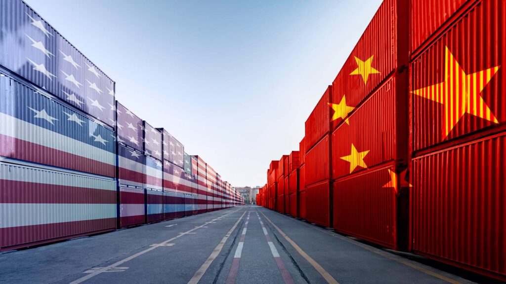 US and China trade concept with containers at dock