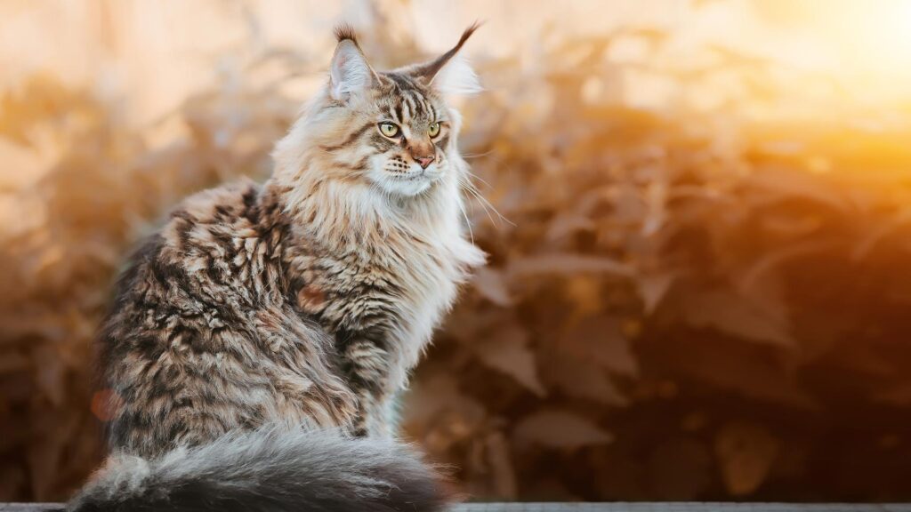 Beautiful Maine coon cat outside in Autumn