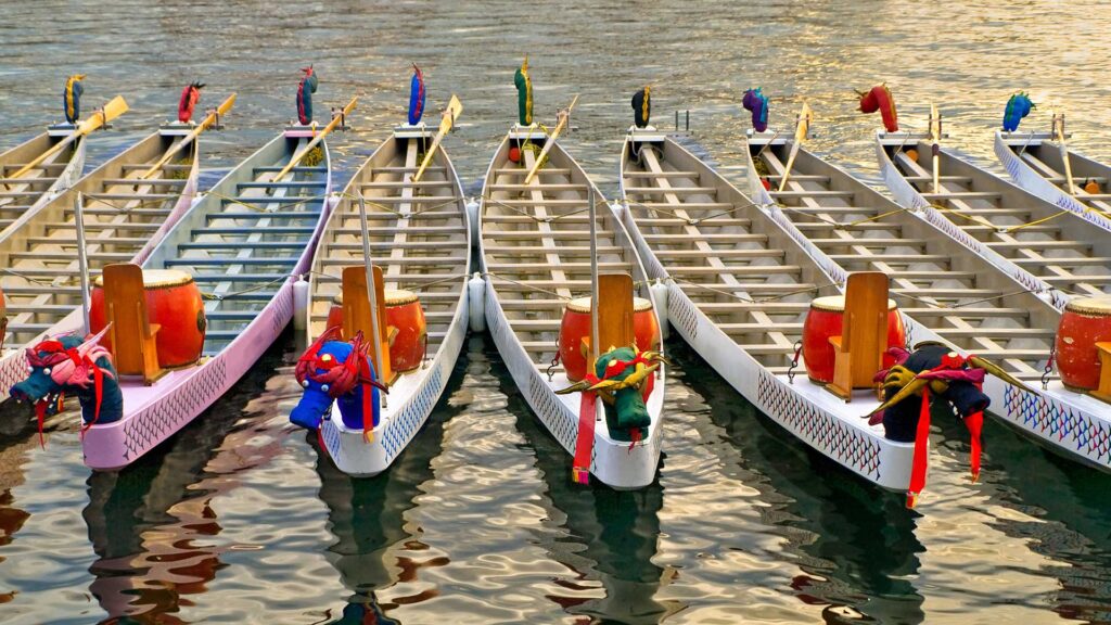 Dragon boats basking in the sun