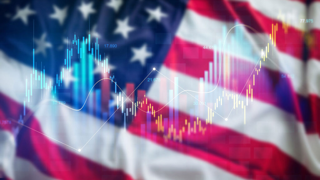 United States flag with graphs overlaid