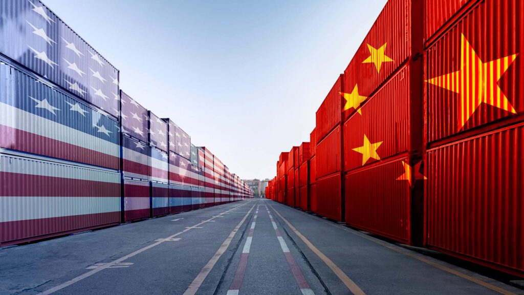 Shipping container dock with US and China containers on different sides