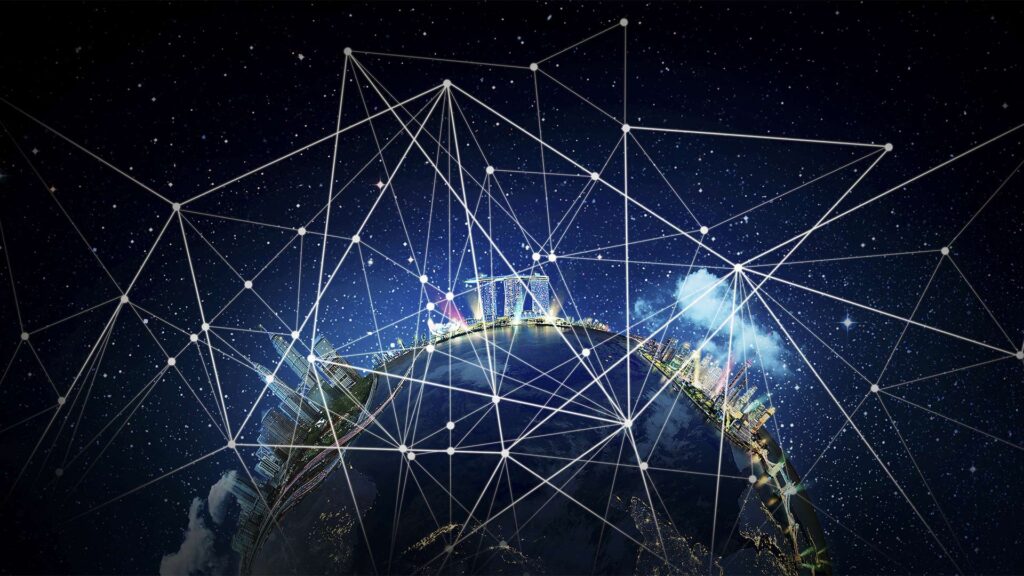 Globe of Asian cities with networking lines connecting.
