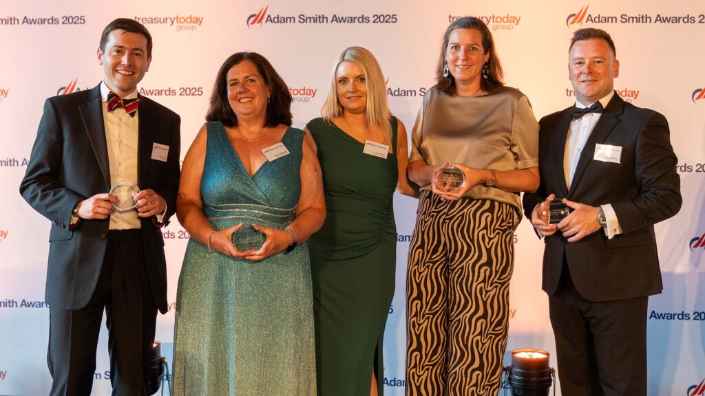 Photo of Tom Coombes, J.P. Morgan, Sarah Johannesen and Laura Tunney, Bristol Myers Squibb, Stephanie van der Haert, PwC and David Nugent, Citi.