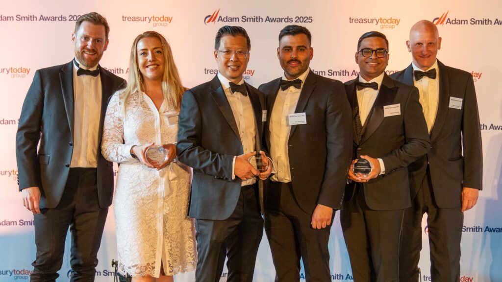 Photo of Paul Hunt, Inchcape Shipping Services, Emma Morgan, Kyriba, Anthony Ho and Simerdeep Sagoo, Inchcape Shipping Services, Satyajit Narvekar, Citi and Benjamin Harmstorf, Inchcape Shipping Services.