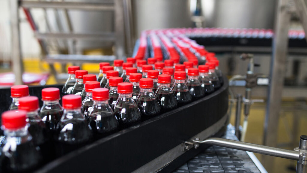 Bottles being made in a bottle factory