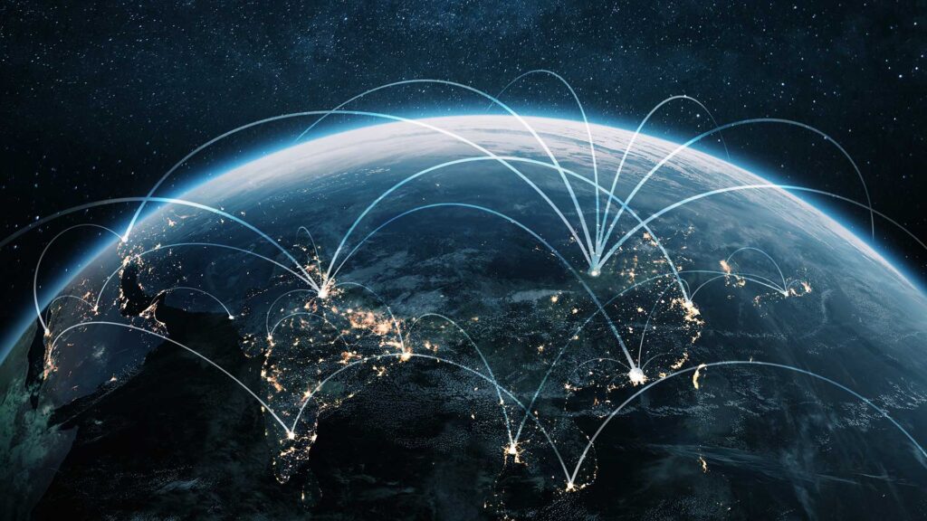 Globe photo of Asia with networking lines.