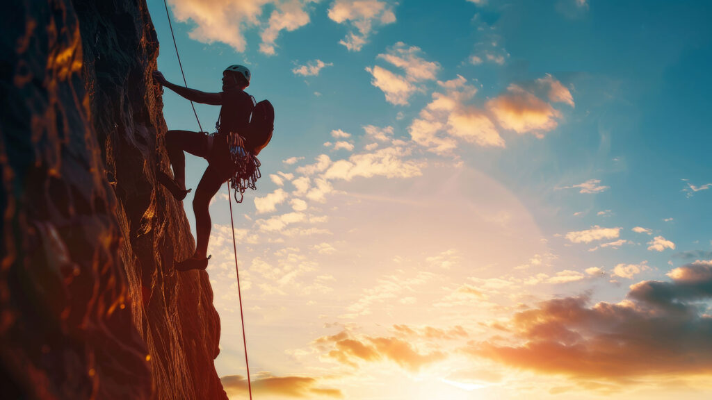 Rock climber climbing side of cliff
