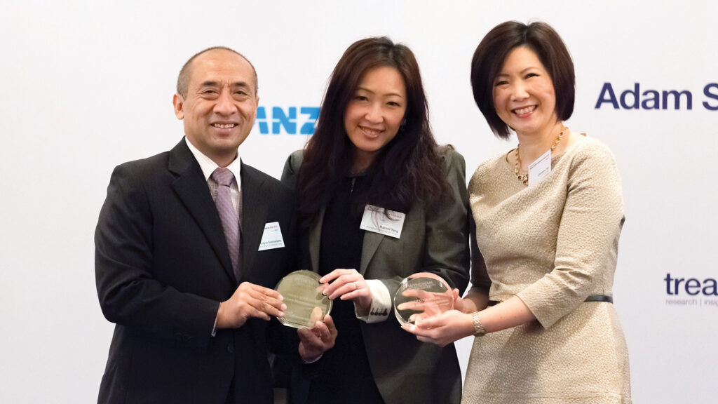 Photo of Hadyan Soemarjono and Rachel Tang, Wyndham Worldwide Corp, Christine Tan, J.P. Morgan.