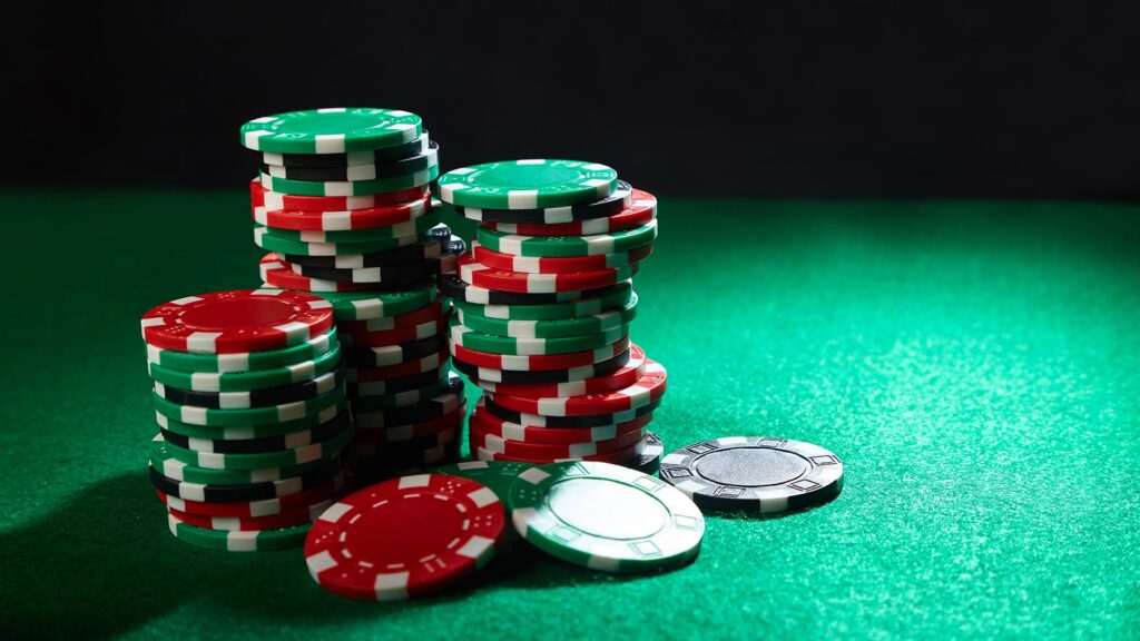 Poker chips on table.