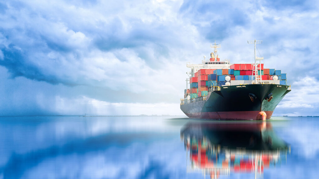 Cargo ship carrying goods across the sea