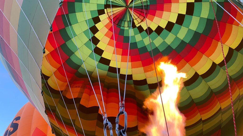 View of inside a colourful hot air balloon