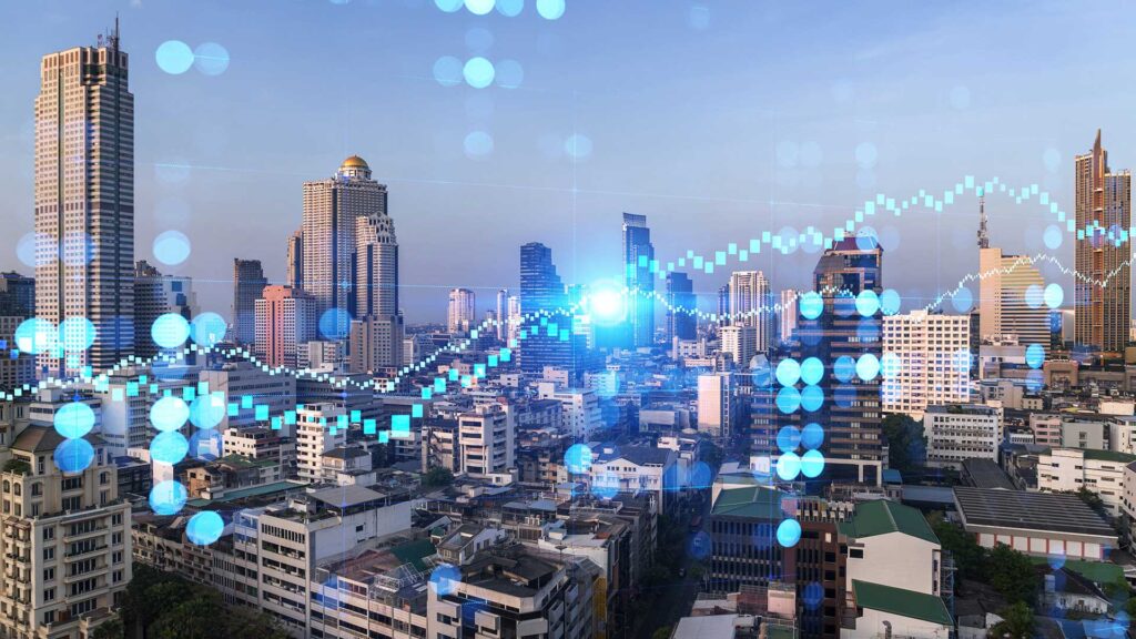 City of Bangkok with digital reports infront