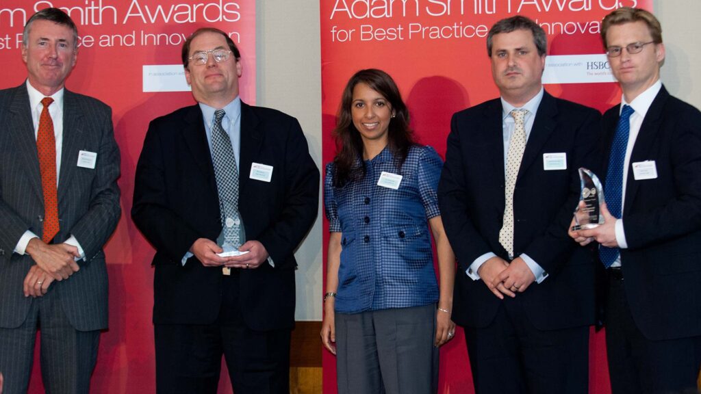 Photo of Richard Parkinson, Rick Martin, Ruchi Kaushal and Dominic Beattie from Virgin Media and Nick Jansa, Deutsche Bank.