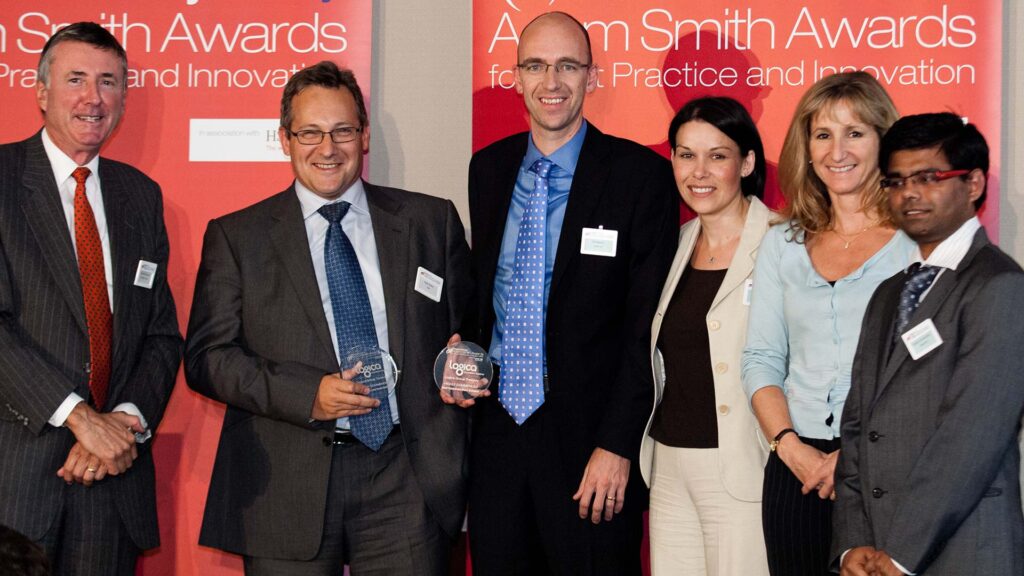 Photo of Richard Parkinson, Nigel Batley, HSBC, Tim Allison and Maria Elkin from Logica, Sandra Bowhay, HSBC and Vaidya Viswanathan from Logica.