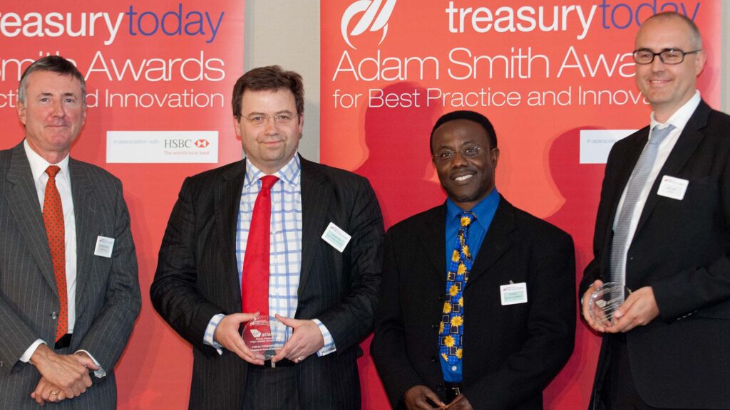 Photo of Richard Parkinson, Edward Collis and Vic Davis from Virgin Atlantic and Martin Bellin, Bellin.