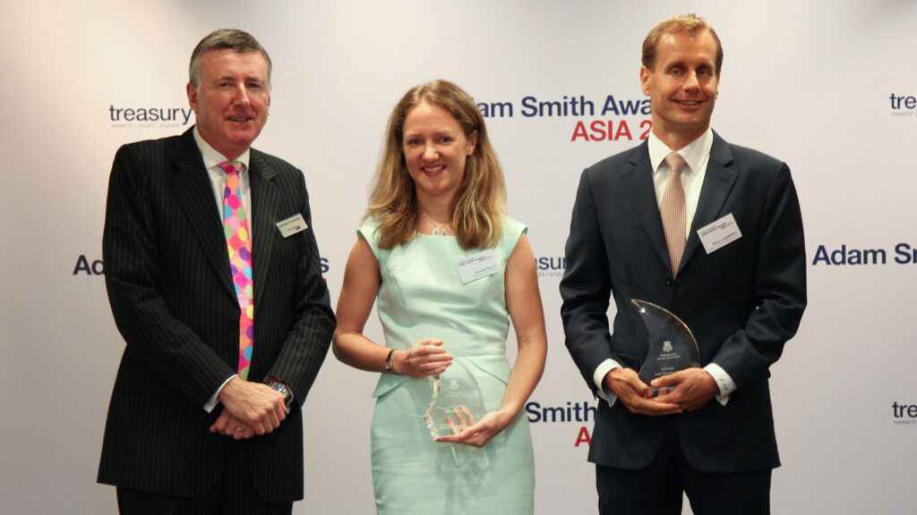 Photo of Caroline Burns of Treasury Wine Estates and Stefan Leijdekkers of Bank of America Merrill Lynch.