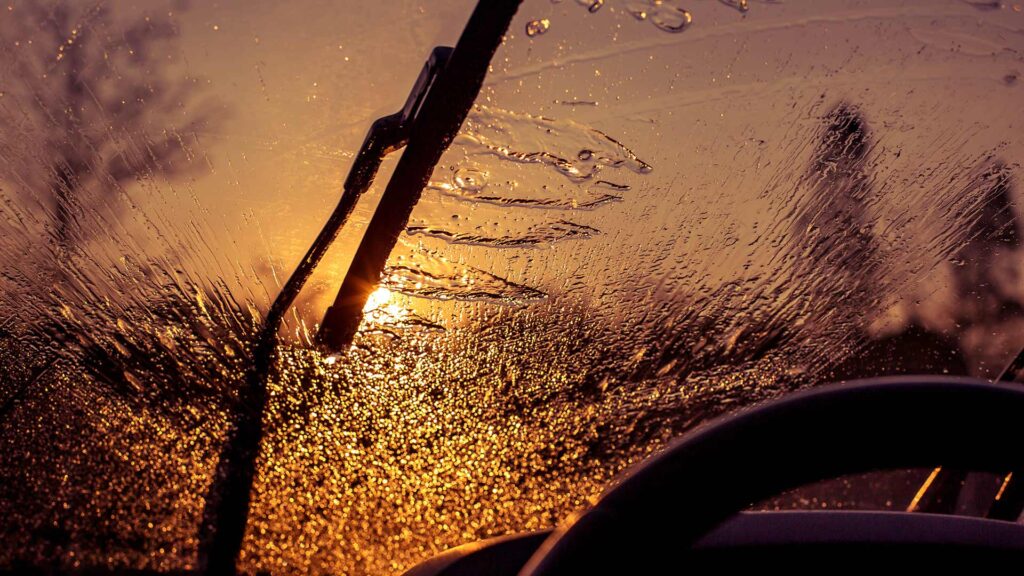 Windscreen wiping rain.