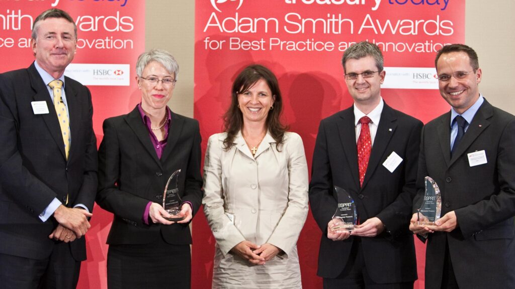 Photo of Richard Parkinson, Ursula Dumsch, Christina Schwarz and Ansgar Rehse, Deutsche Bank and Franz-Xaver Puy-Michl, HSBC.