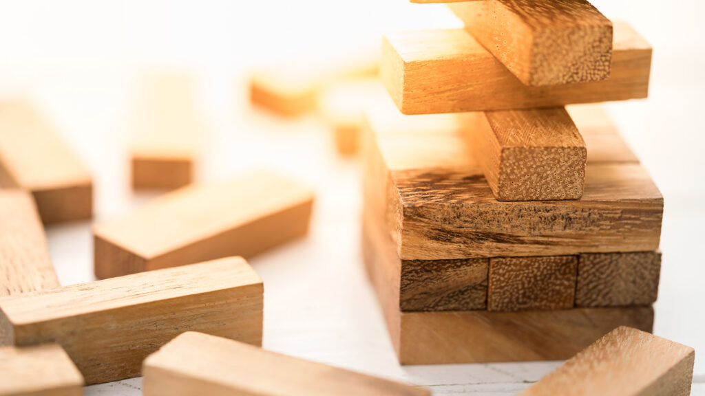 Jenga blocks fallen on table