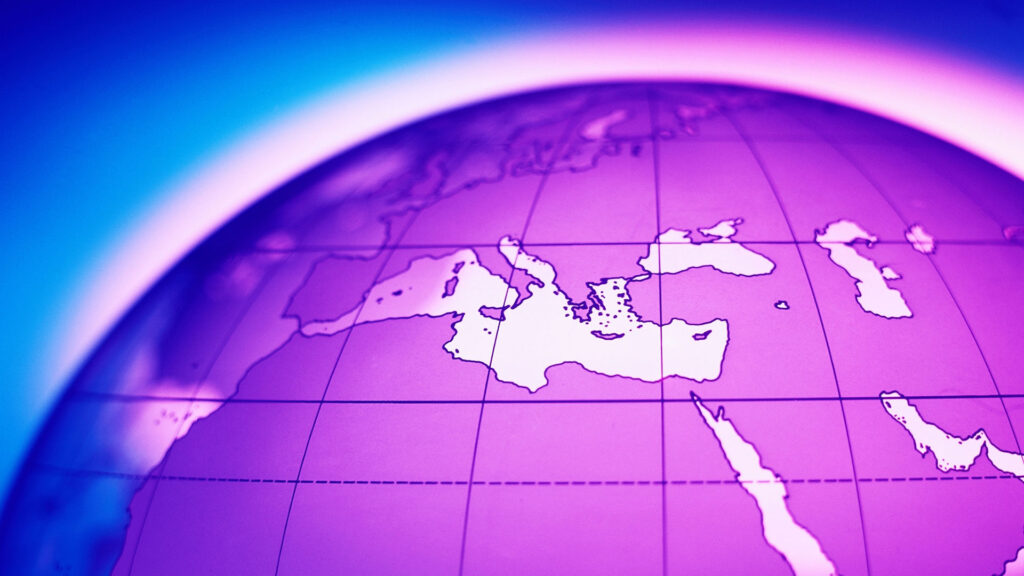 Purple globe displaying EMEA