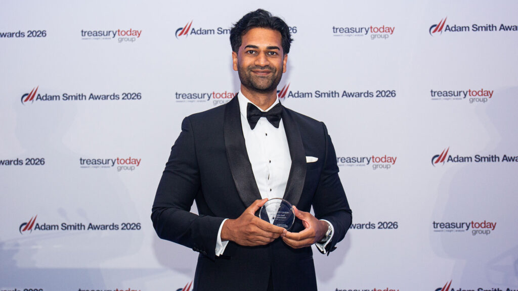 Photo of Jaylenn Murdamoothoo, J.P. Morgan collected the award of behalf of SiriusXM.