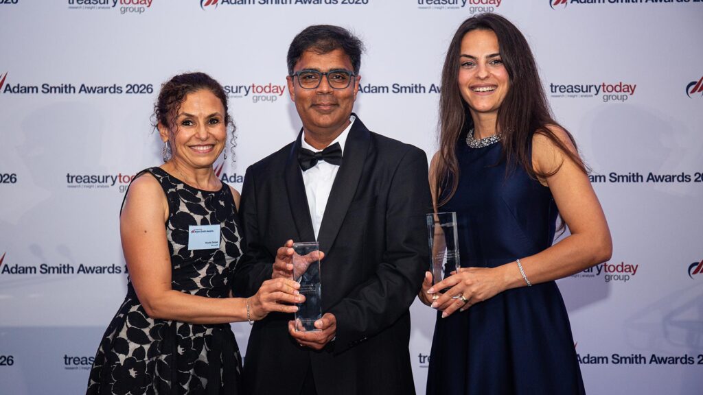 Photo of Houda Zerjoal and Guru Kirthigavasan, Microsoft and Benita Statovci, London Stock Exchange Group.