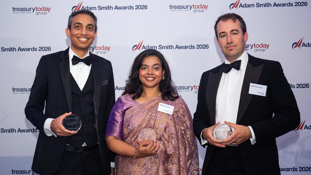 Photo of Ravi Patel, Bristol Myers Squibb, Rizwana Ameer, Citi and Peter Foster, J.P. Morgan.