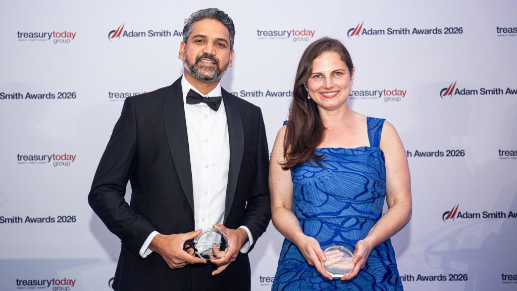 Photo of Rajendra Prasad Nidamarthi, Al Mulla Group Holding Company KSCC and Kimberly Myers, London Stock Exchange Group.
