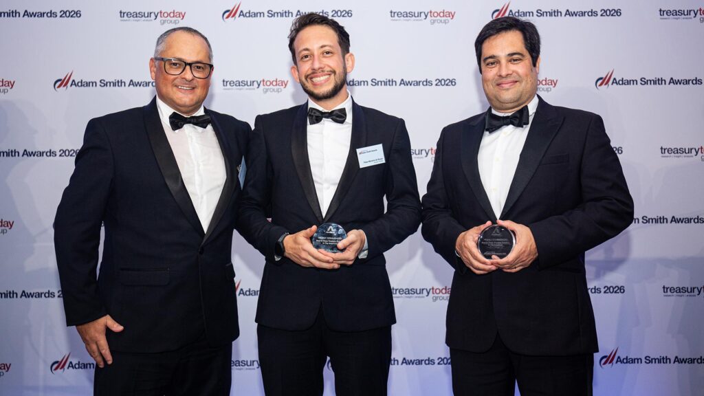 Photo of Rubens Ferreira and Filipe Moreira de Souza, Alubar Metals Missouri LLC and Rodrigo Boulos, J.P. Morgan.