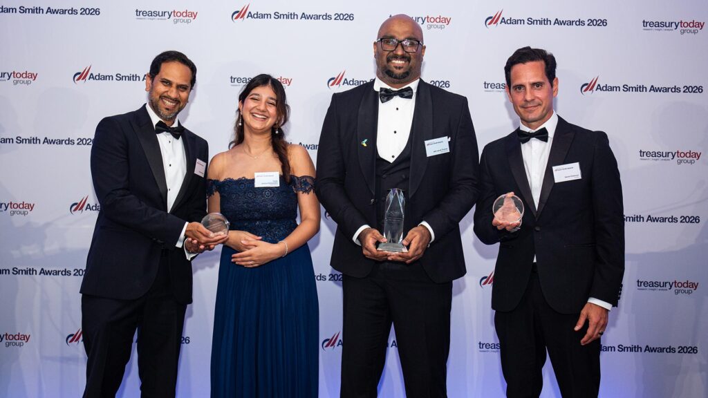 Photo of Prateek Rastogi, Citi, Yvette Jessica Yashavantha and Jefri Jacob Thomas, Kent and Daniel Chamoun, Kyriba.